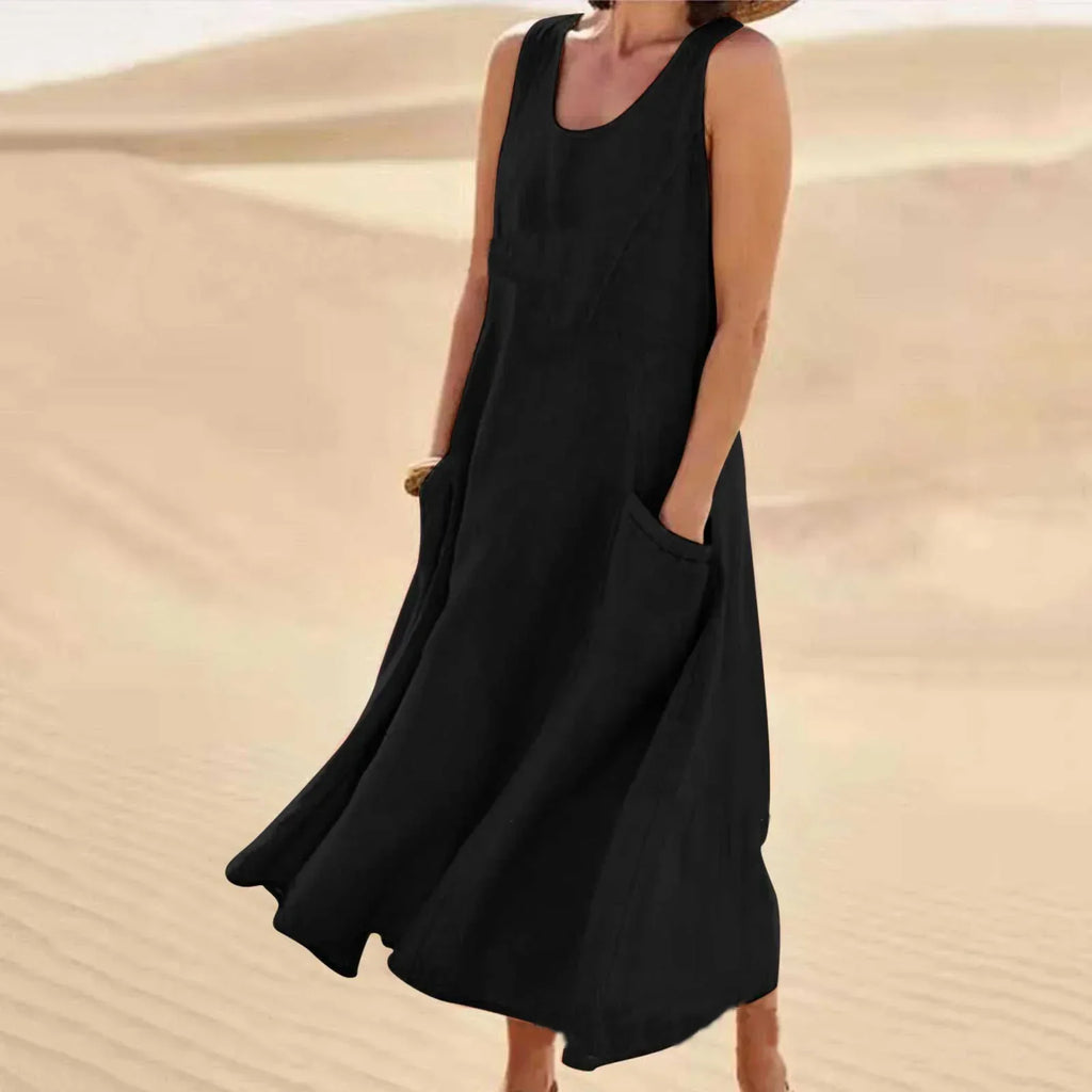 Women's Linen Pocket Maxi Dress