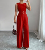 Women's Sleeveless Wide Leg Belted Jumpsuit