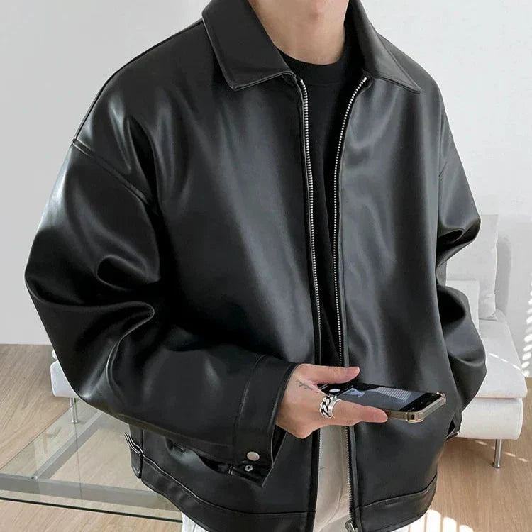 Men’s Relaxed Leather-Look Zip Jacket