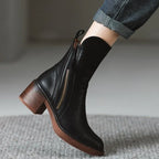 Women's Mid-Calf Zip Detail Block Heel Boots