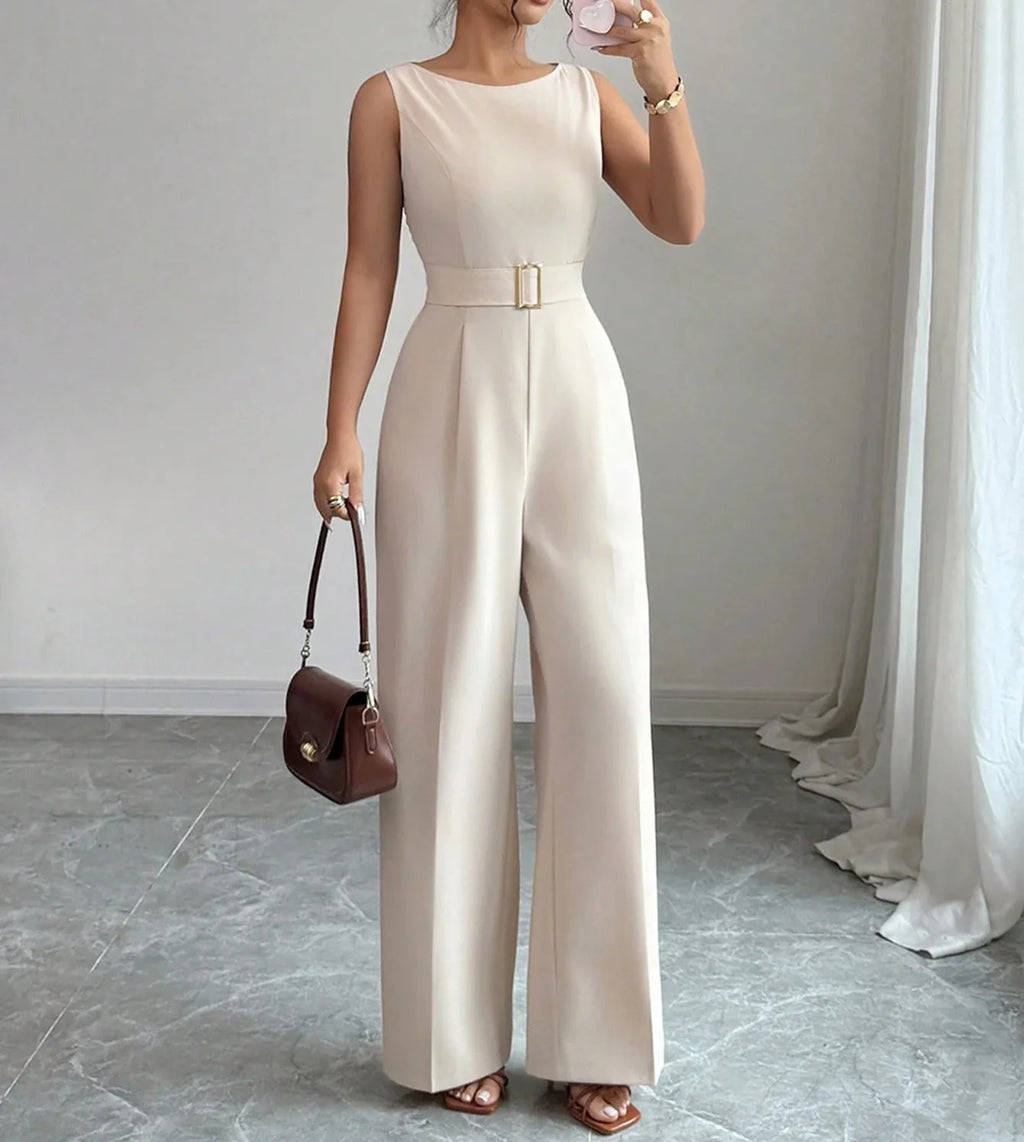 Women's Sleeveless Wide Leg Belted Jumpsuit