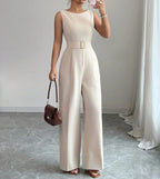Women's Sleeveless Wide Leg Belted Jumpsuit