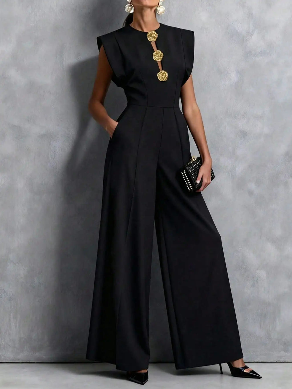 Women’s Wide-Leg Jumpsuit with Statement Buttons