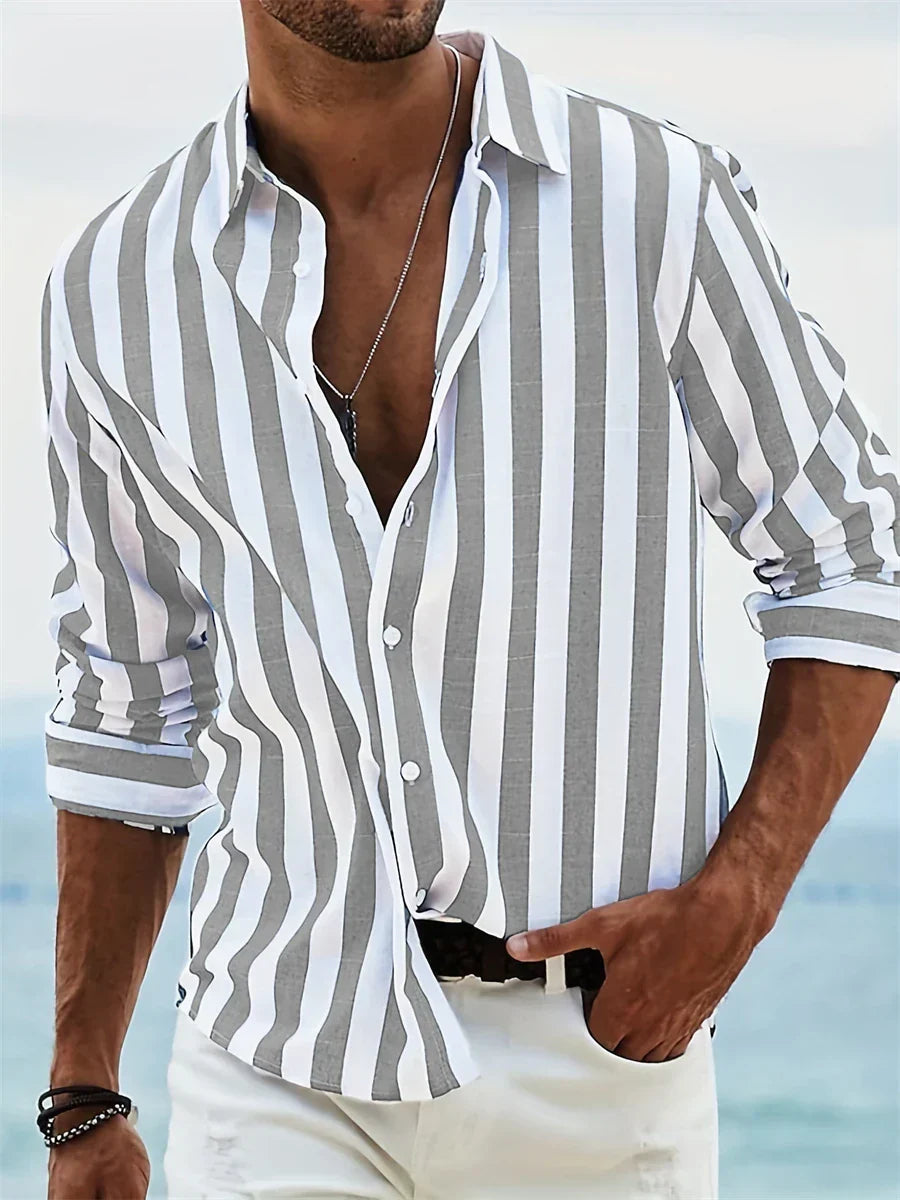 Men's Relaxed Fit Striped Button Up Shirt