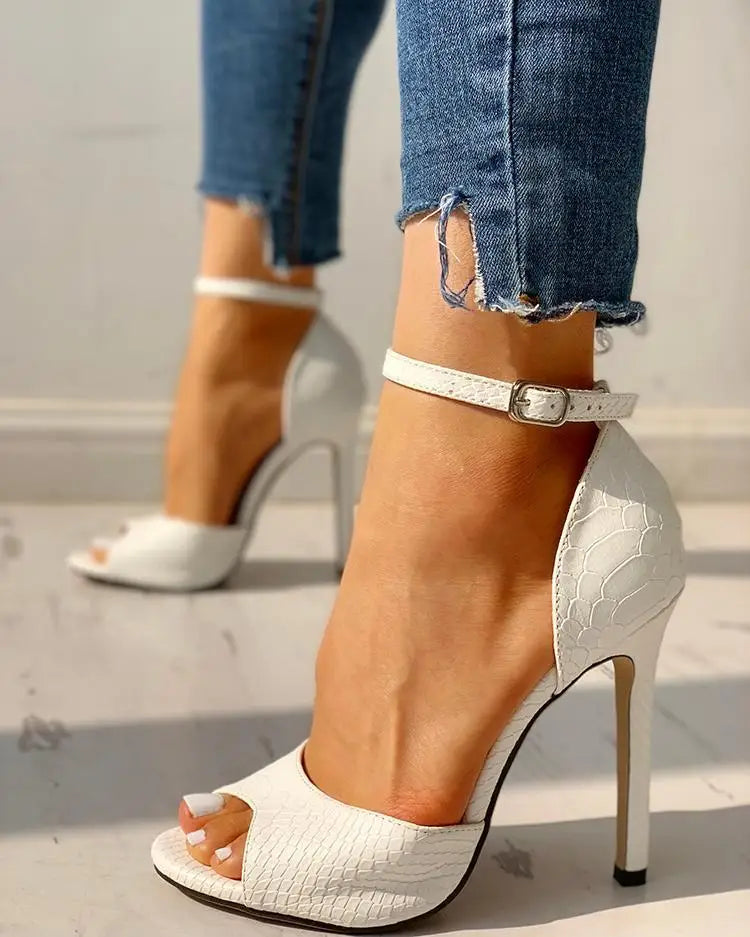 Women's T-Strap Stiletto Heels with Buckle Straps
