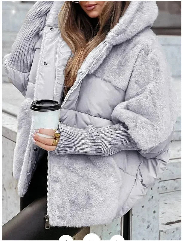 Women’s Mixed-Texture Hooded Puffer Jacket