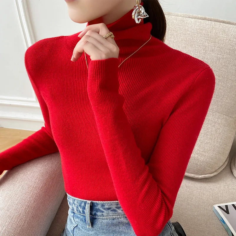 Women’s Turtleneck Sweater with Ribbed Texture