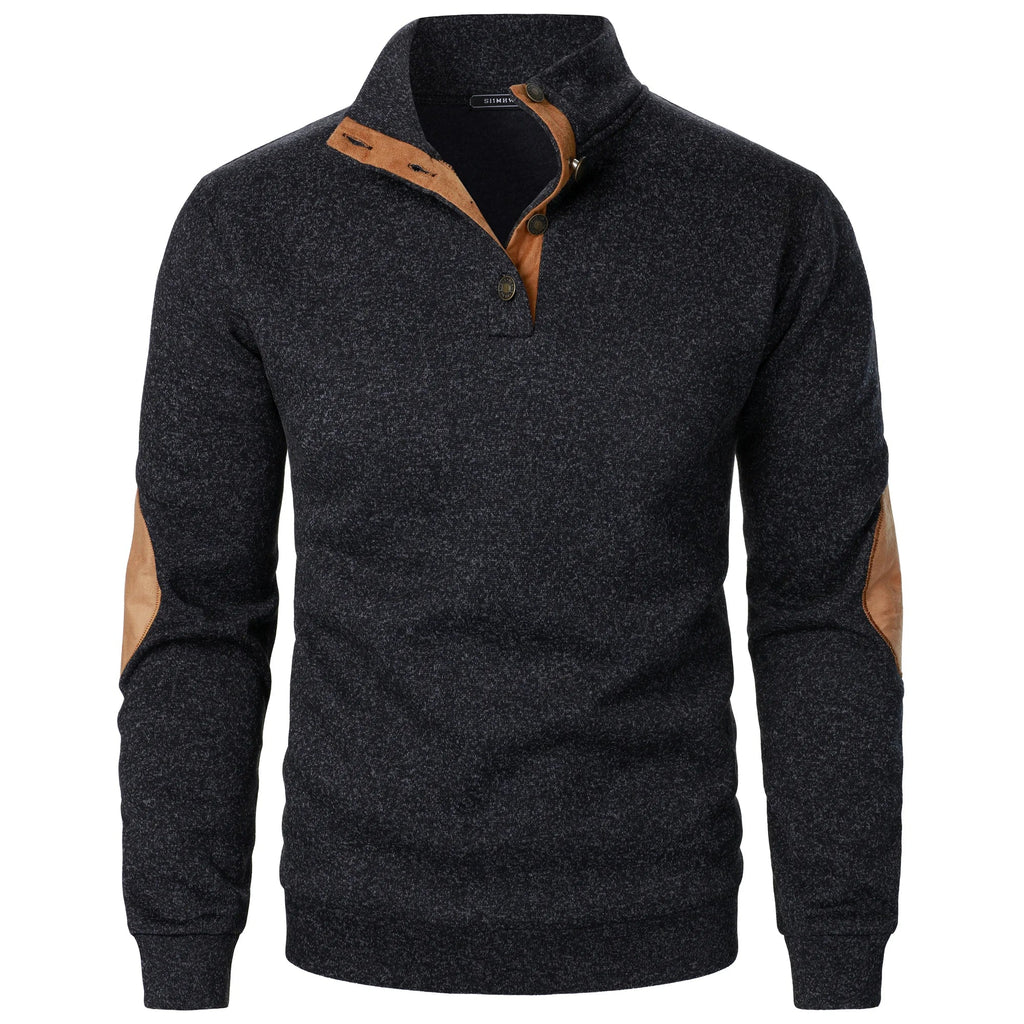 Men’s Stand Collar Elbow Patch Sweater