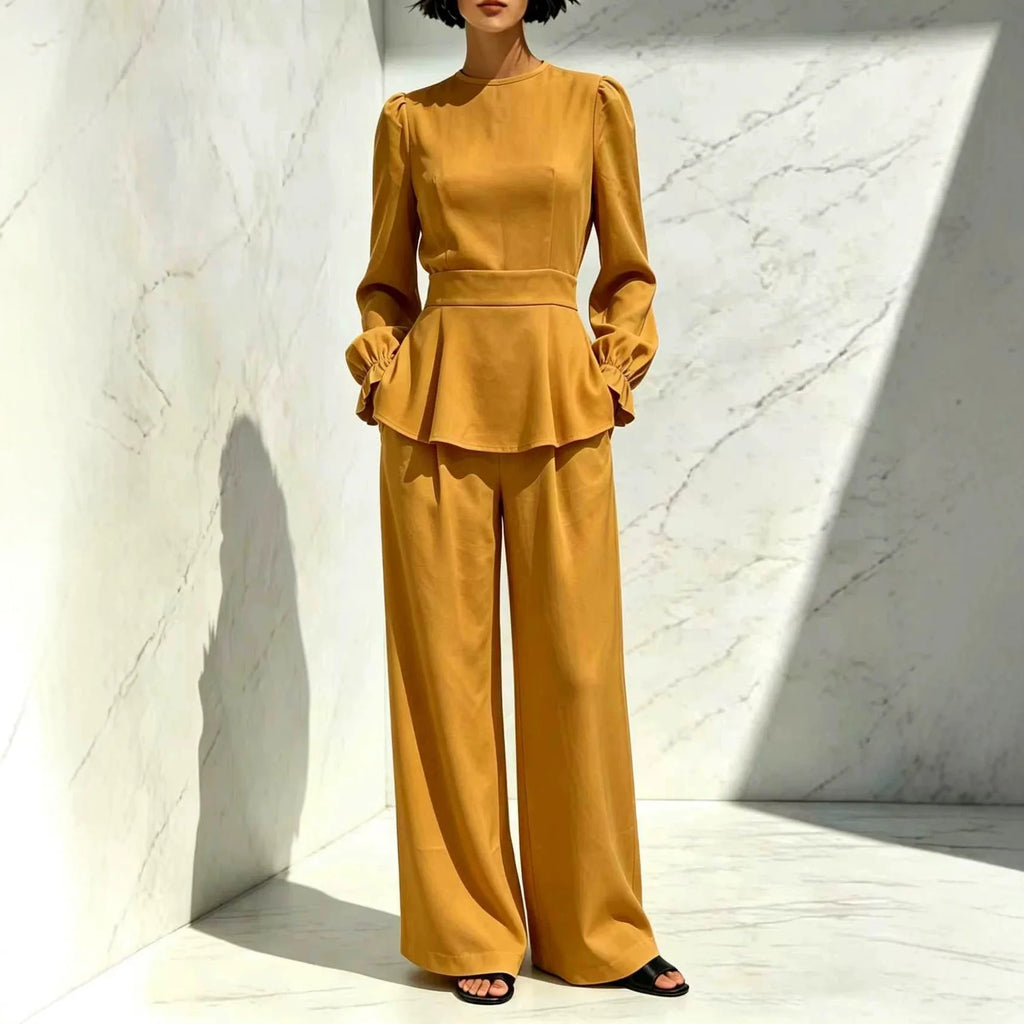 Women’s Peplum Wide-Leg Pant Set