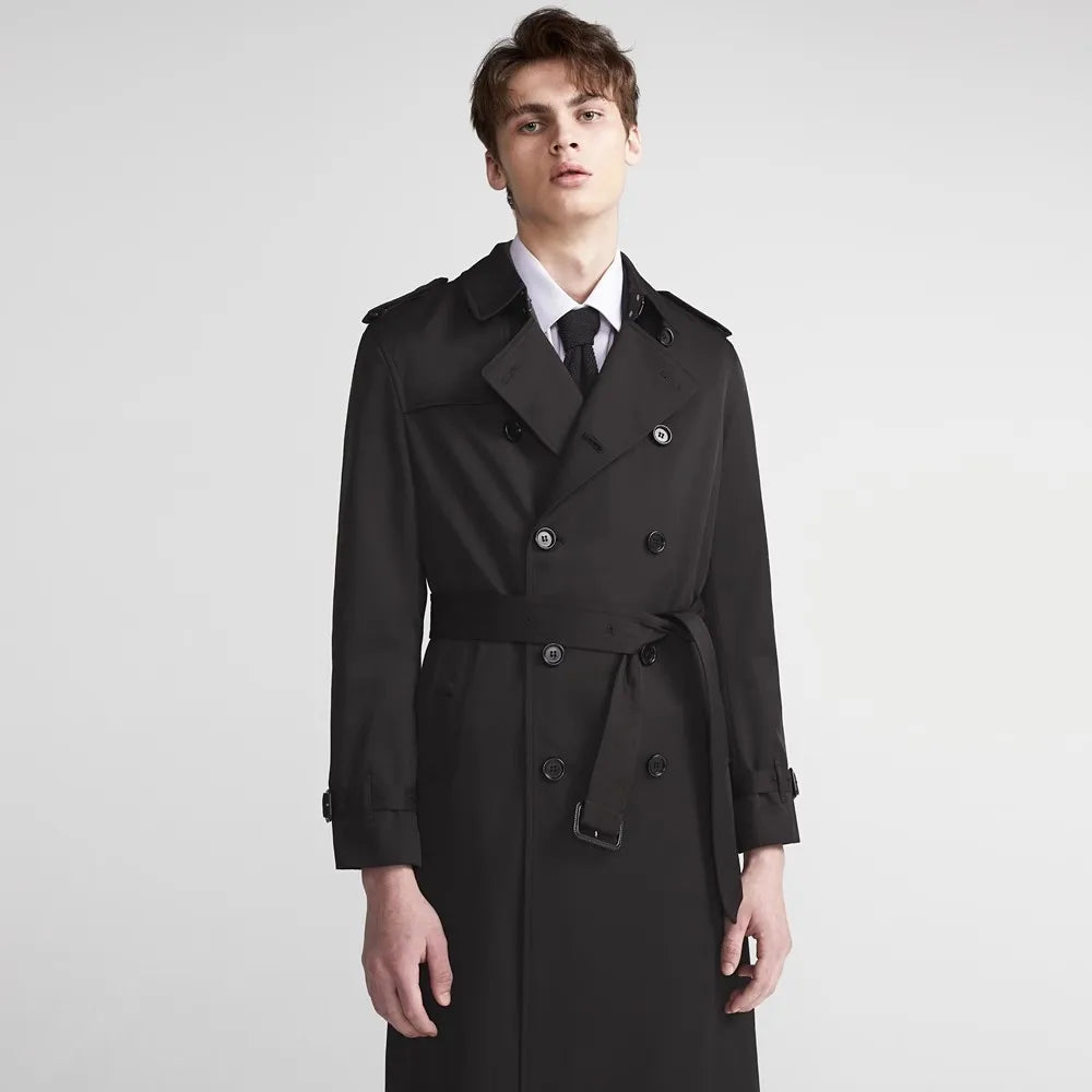 Men’s Double-Breasted Trench Coat with Belt