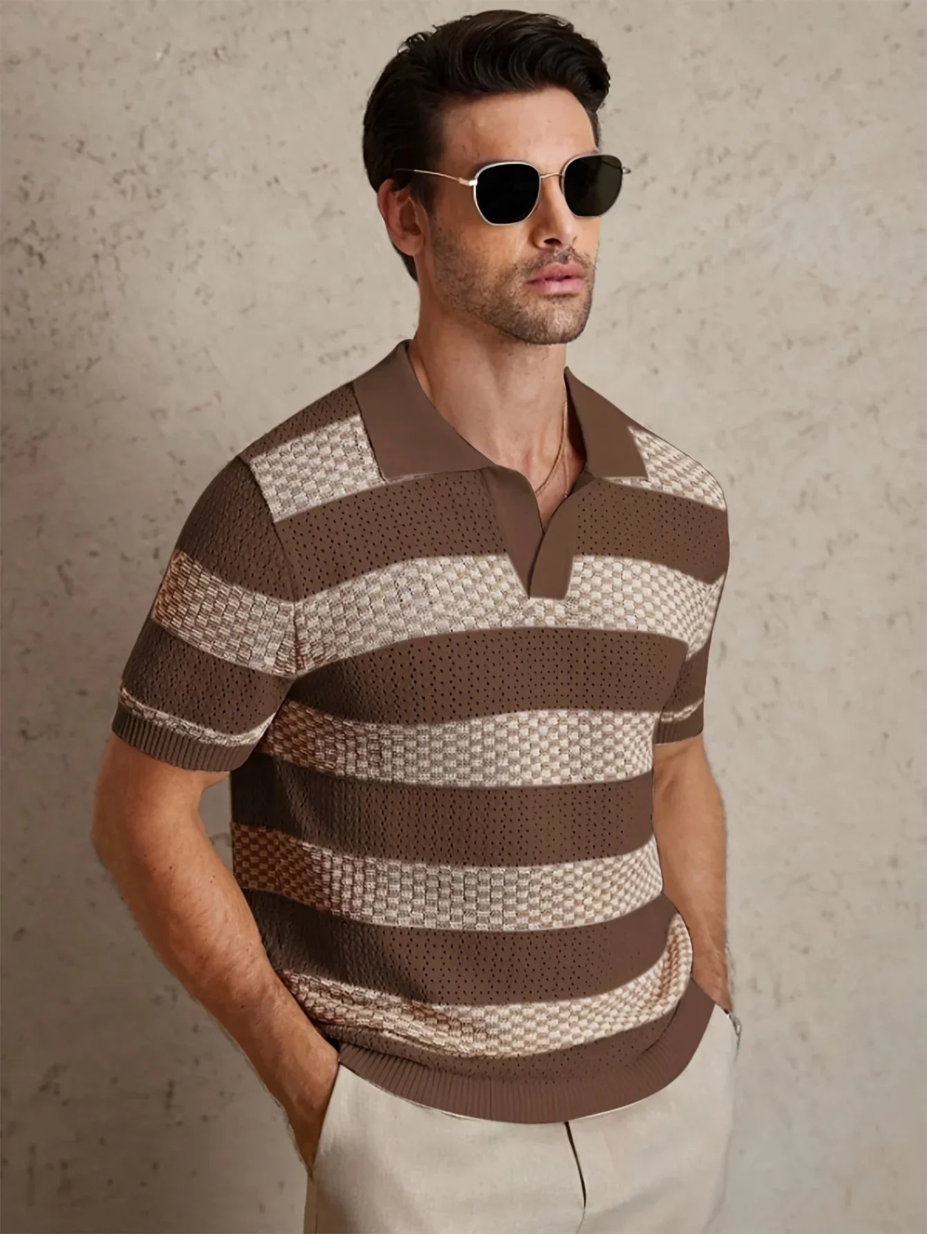 Men's Striped Knit Polo Shirt