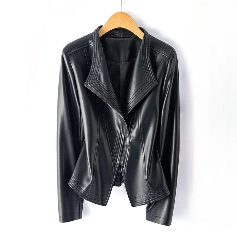 Women's Leather-Look Jacket with Asymmetric Zipper