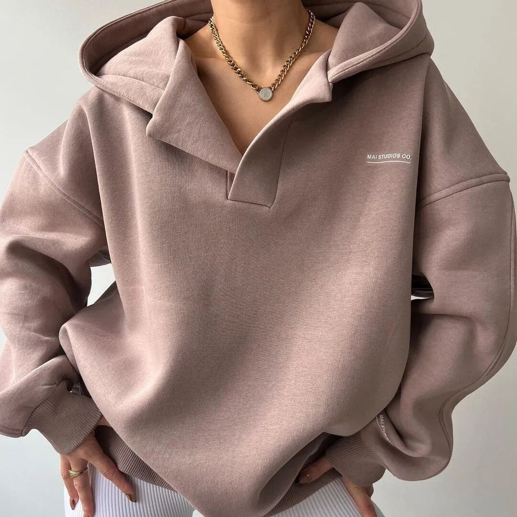 Women's Relaxed Pullover Hoodie with V-Neck