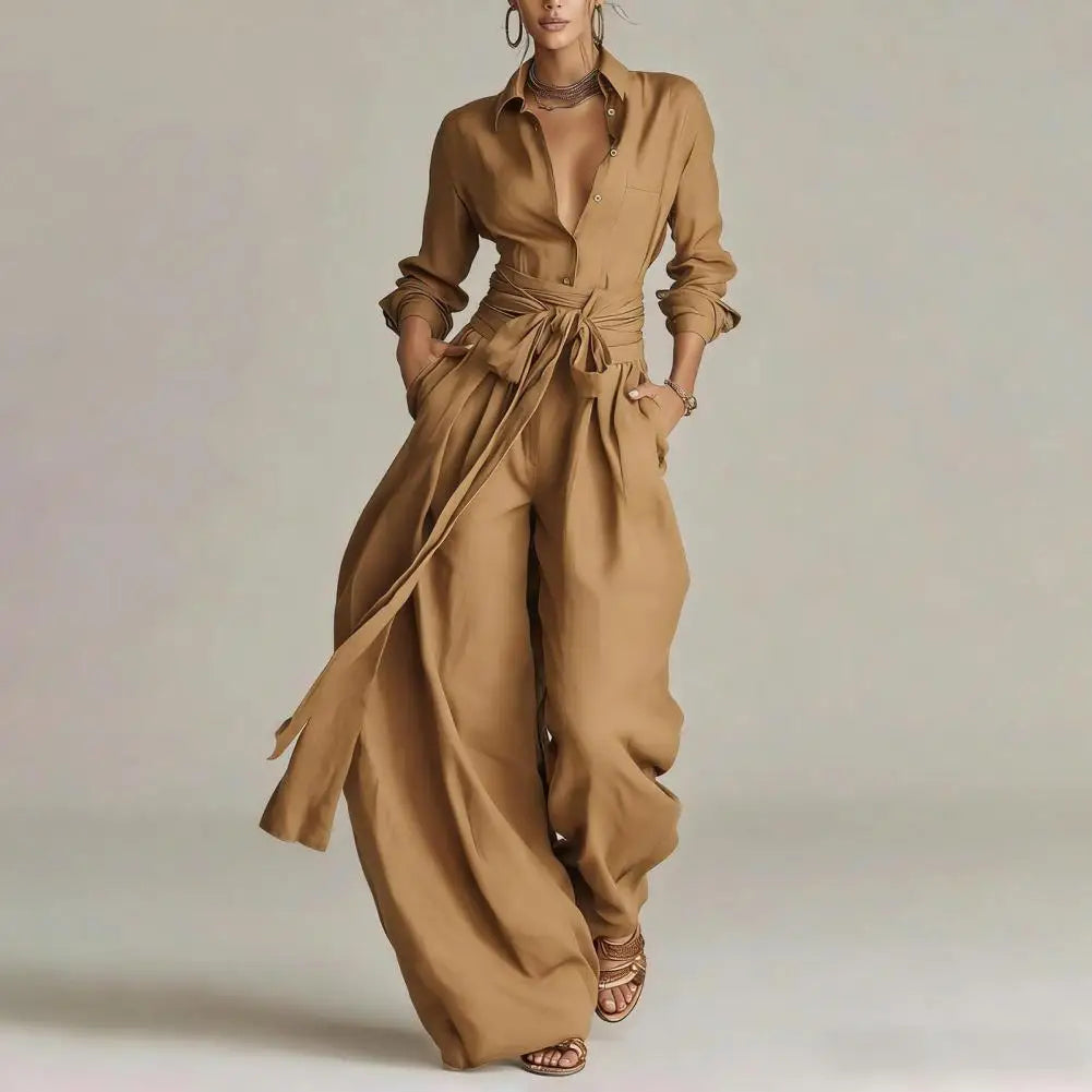 Women's Belted Wide Leg Jumpsuit