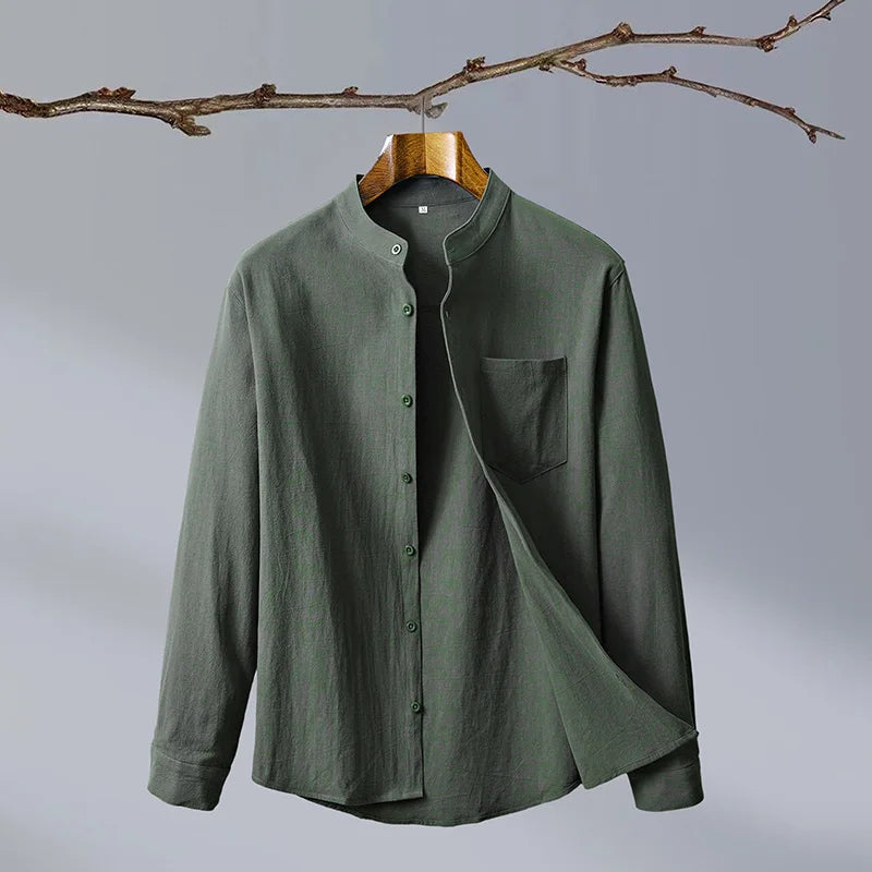 Men's Mandarin Collar Long Sleeve Shirt