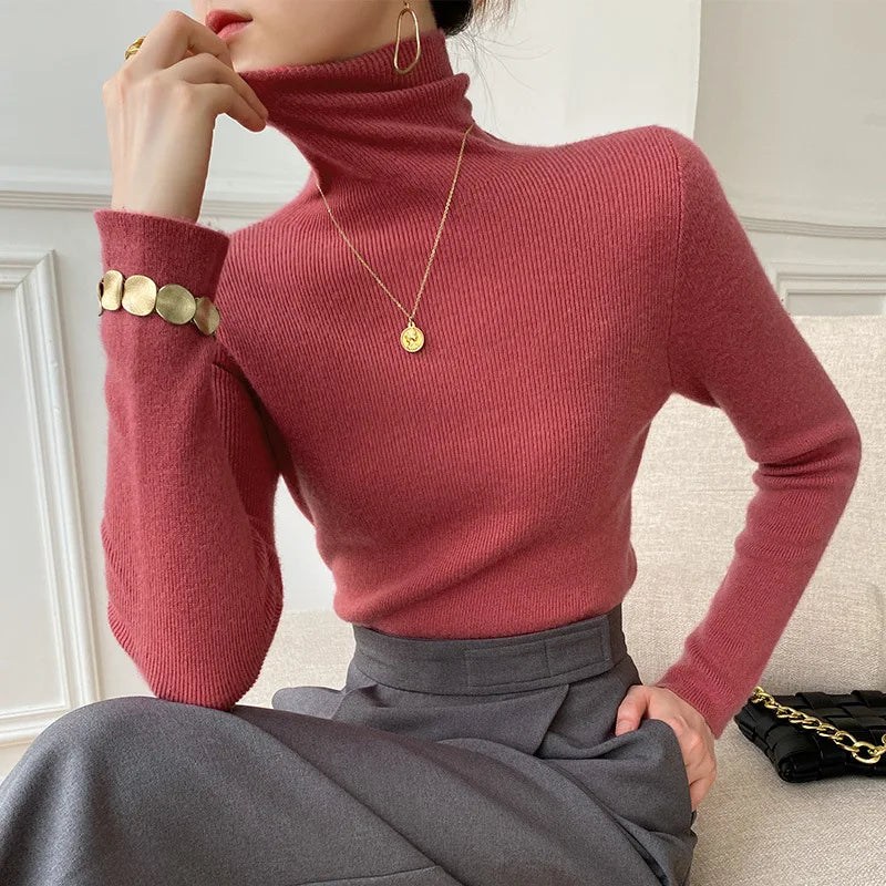 Women’s Turtleneck Sweater with Ribbed Texture
