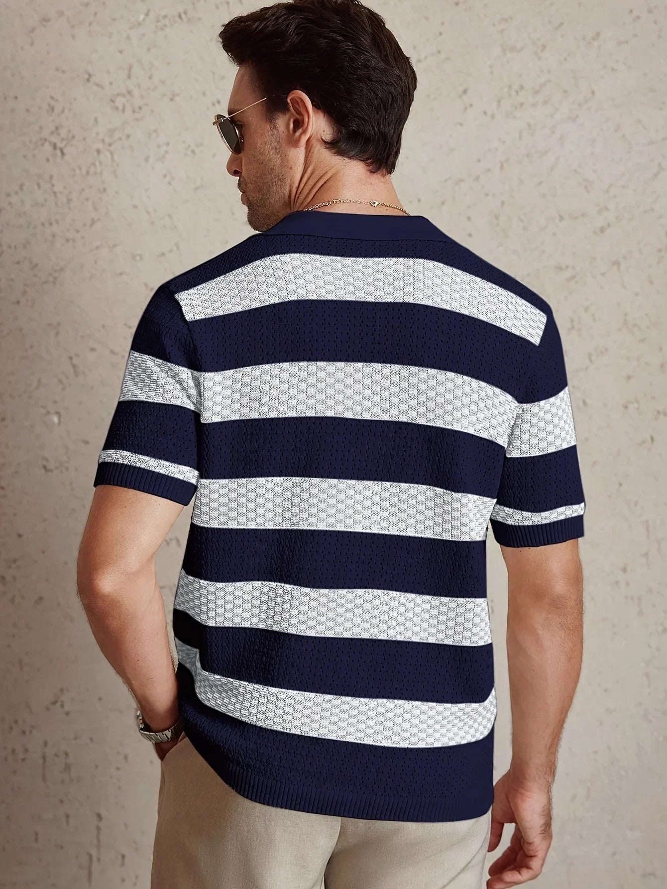 Men's Striped Knit Polo Shirt