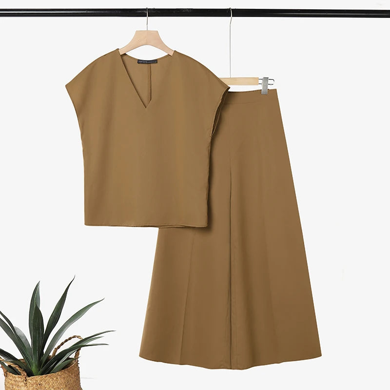 Women’s V-Neck Wide-Leg Pant Set