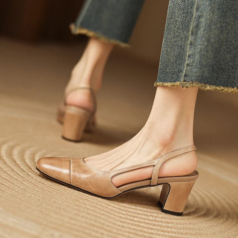 Women's Square Toe Slingback Block Heel Pumps