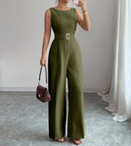 Women's Sleeveless Wide Leg Belted Jumpsuit