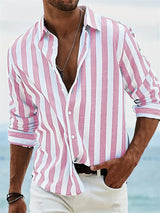Men's Relaxed Fit Striped Button Up Shirt