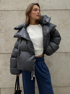 Women's Puffer Jacket with Oversized Collar