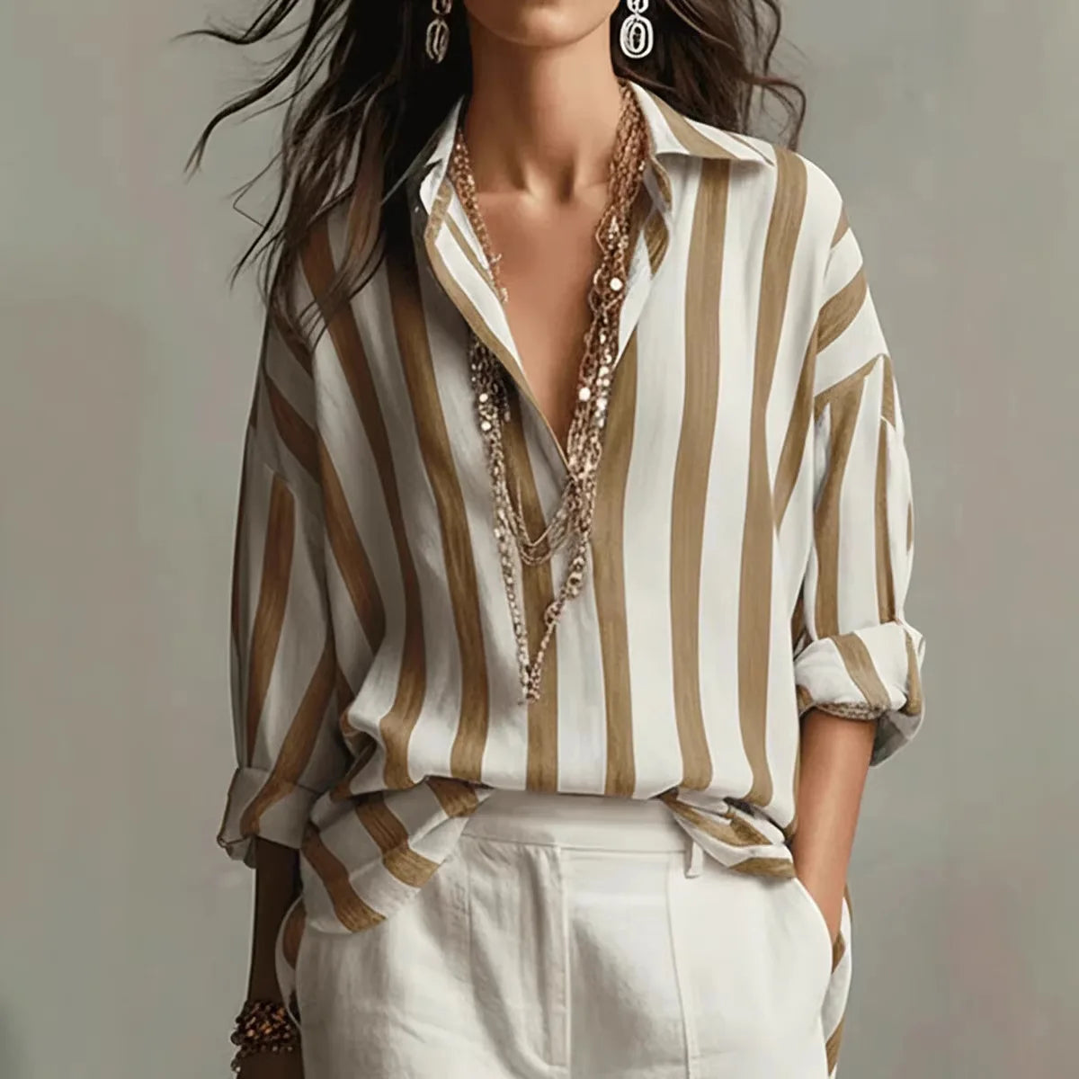 Women's Striped Button Blouse