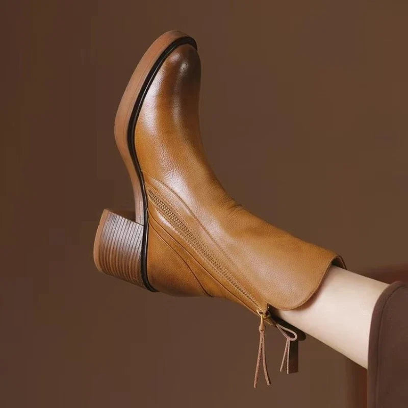 Women's Mid-Calf Zip Detail Block Heel Boots