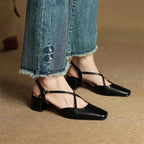 Women's Slingback Square Toe Block Heel Pumps