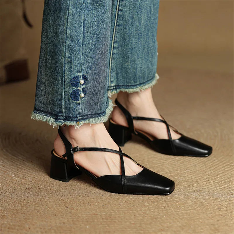 Women's Slingback Square Toe Block Heel Pumps