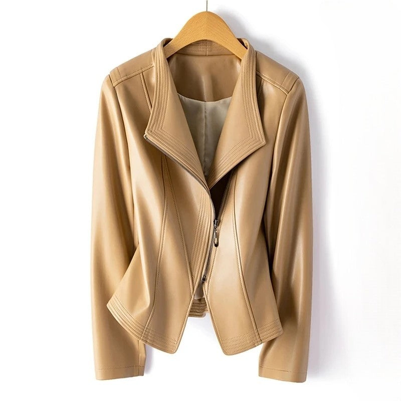 Women's Leather-Look Jacket with Asymmetric Zipper