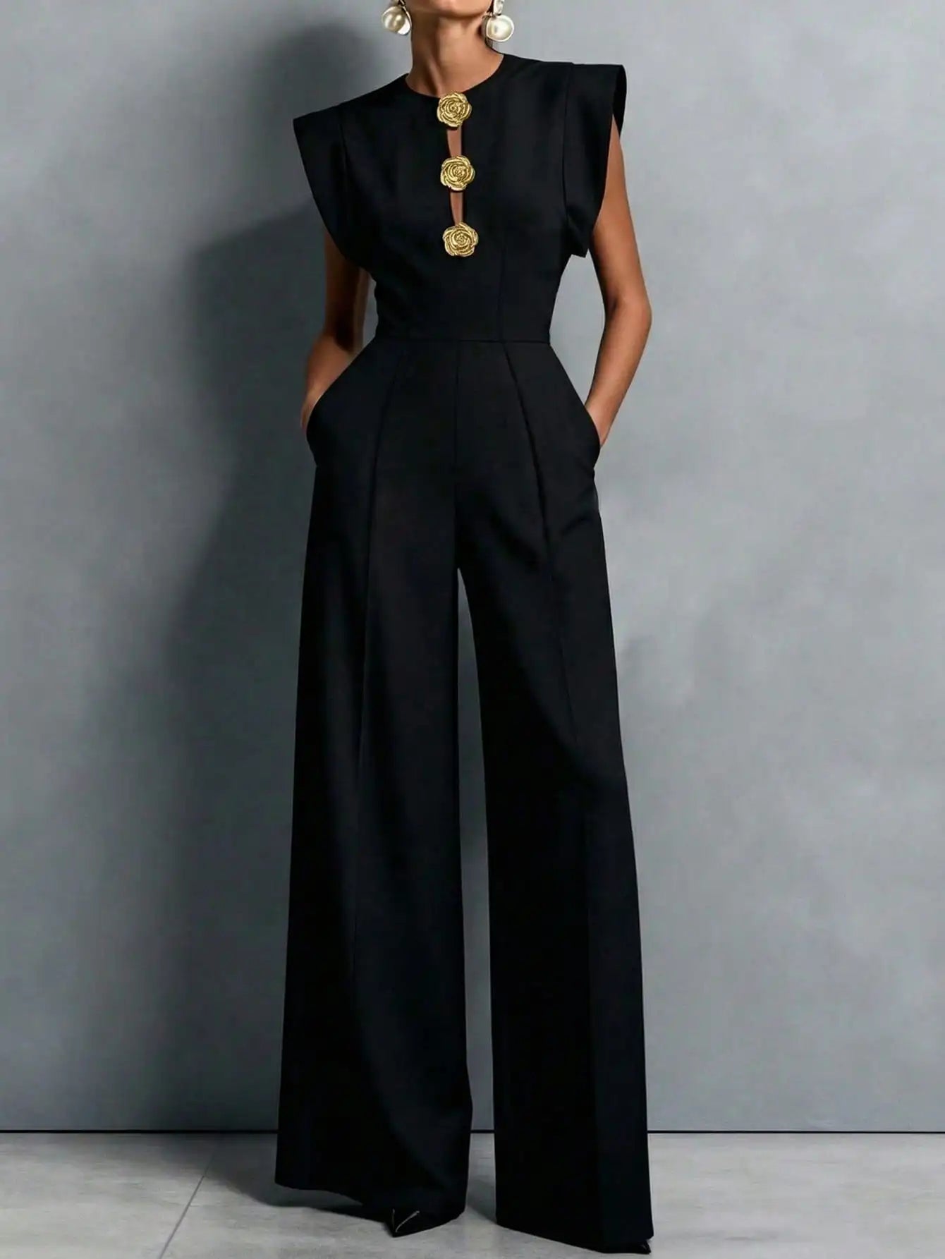 Women’s Wide-Leg Jumpsuit with Statement Buttons