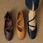 Women's Cross-Strap Square Toe Flats