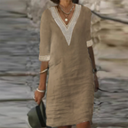 Women's Linen V Neck Dress