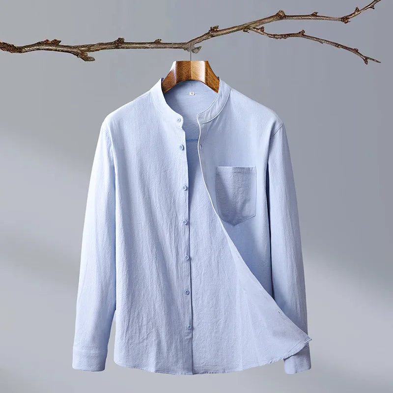 Men's Mandarin Collar Long Sleeve Shirt
