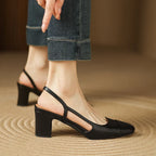 Women's Square Toe Slingback Block Heel Pumps