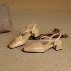 Women's Slingback Square Toe Block Heel Pumps
