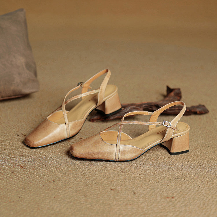 Women's Slingback Square Toe Block Heel Pumps
