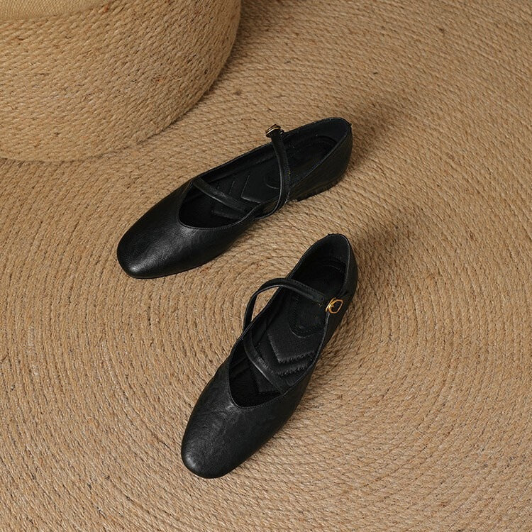 Women's Cross-Strap Square Toe Flats