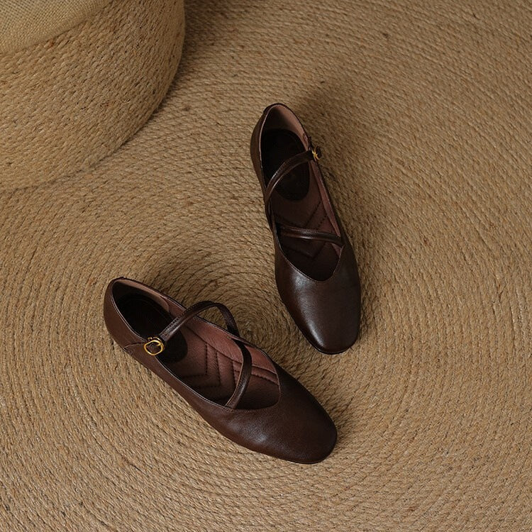 Women's Cross-Strap Square Toe Flats