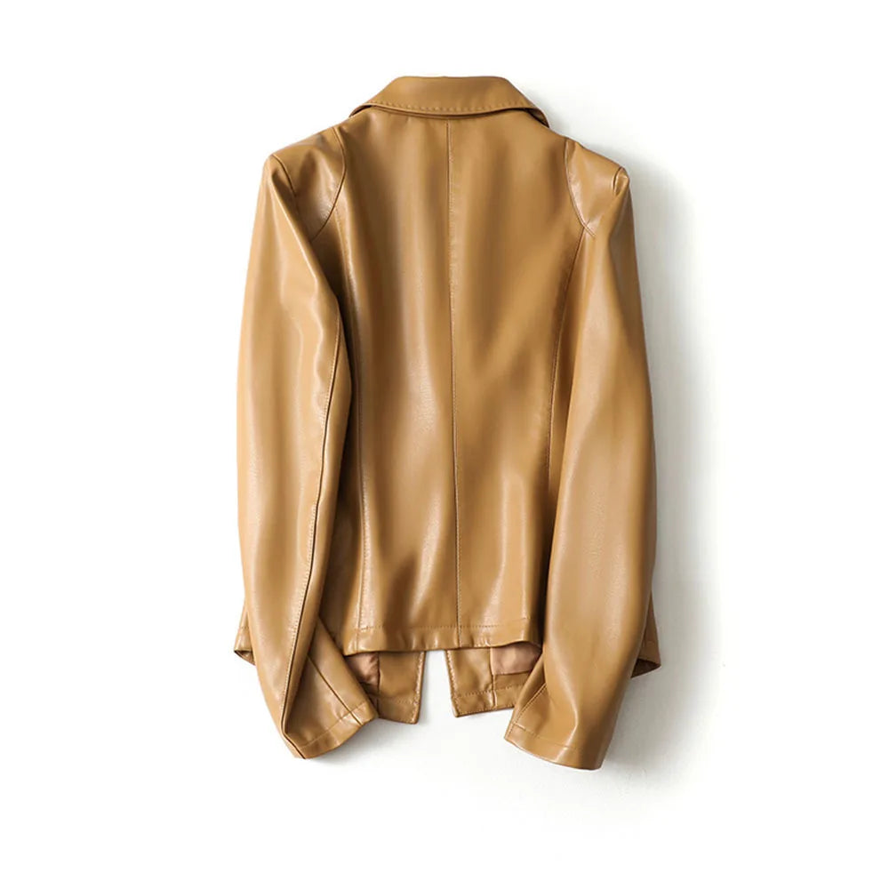 Women's Leather-Look Fitted Blazer with Notched Lapels