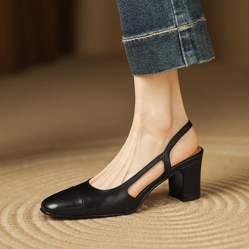 Women's Square Toe Slingback Block Heel Pumps