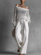 Women’s Open-Knit Sweater and Wide-Leg Pant Set