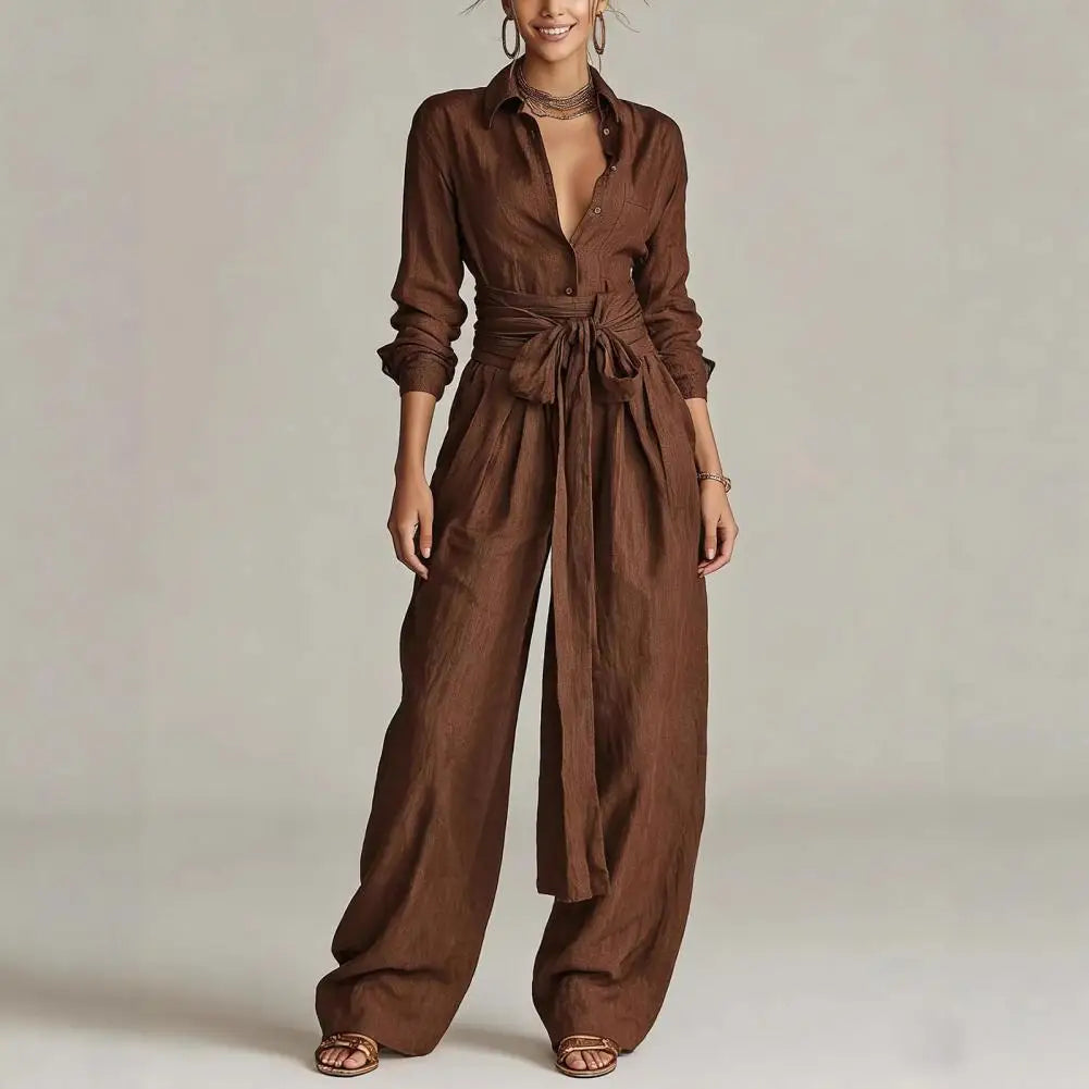 Women's Belted Wide Leg Jumpsuit