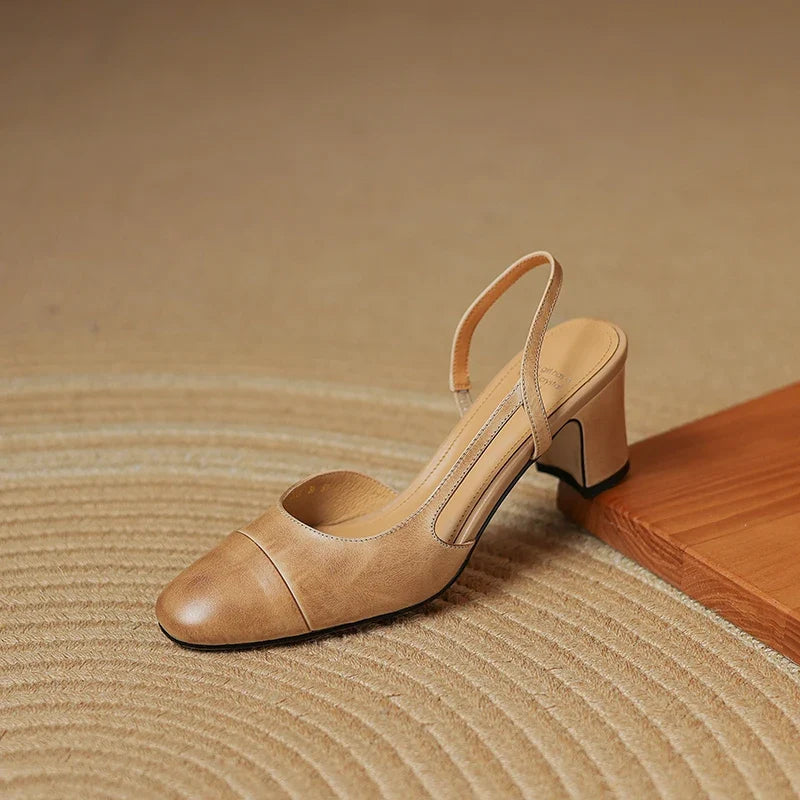 Women's Square Toe Slingback Block Heel Pumps