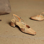 Women's Slingback Square Toe Block Heel Pumps