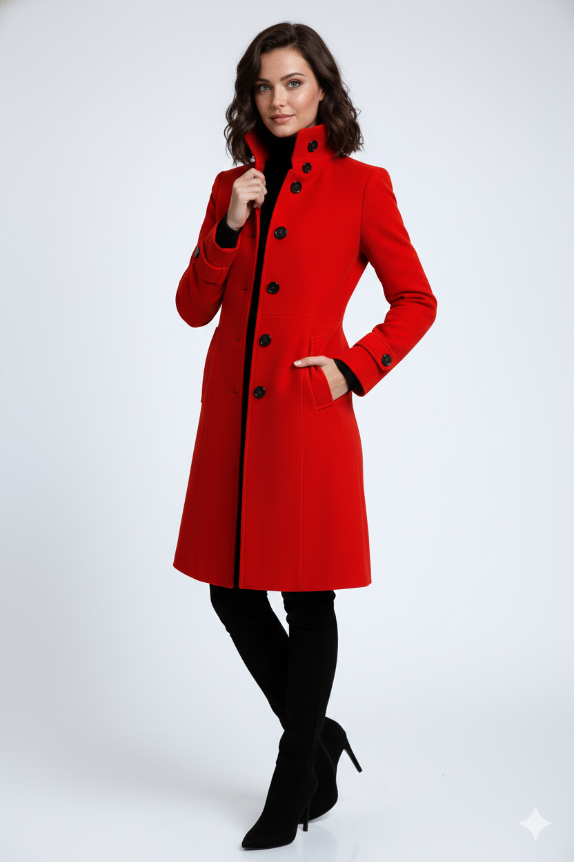 Women’s Long Stand-Collar Button Coat