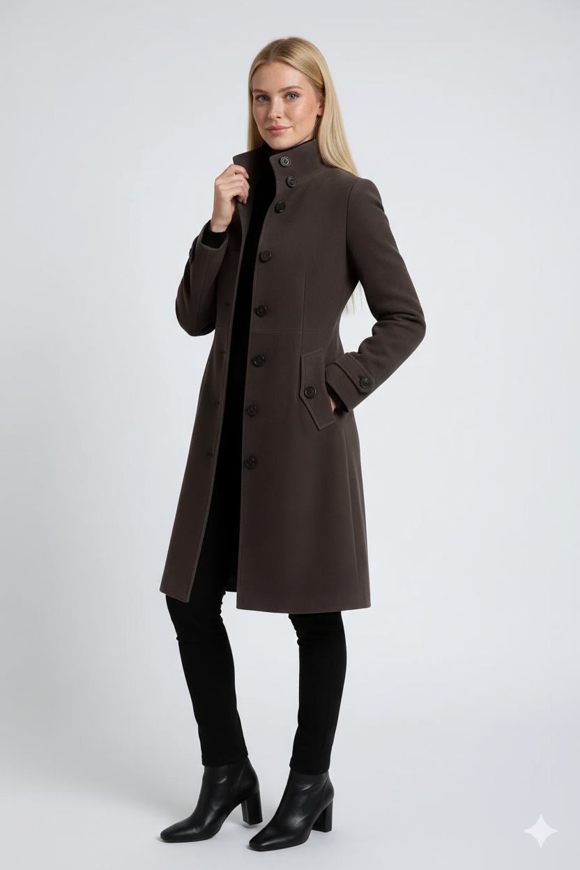 Women’s Long Stand-Collar Button Coat
