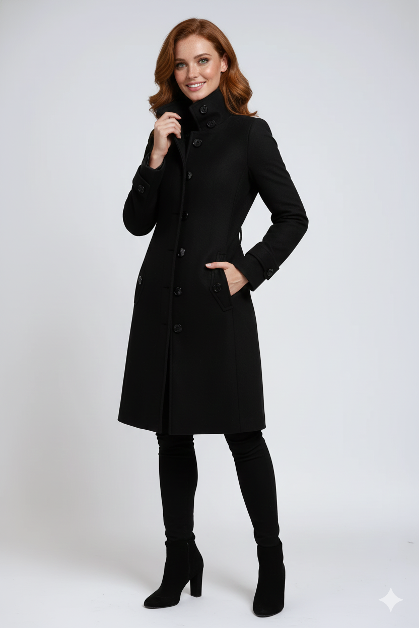 Women’s Long Stand-Collar Button Coat