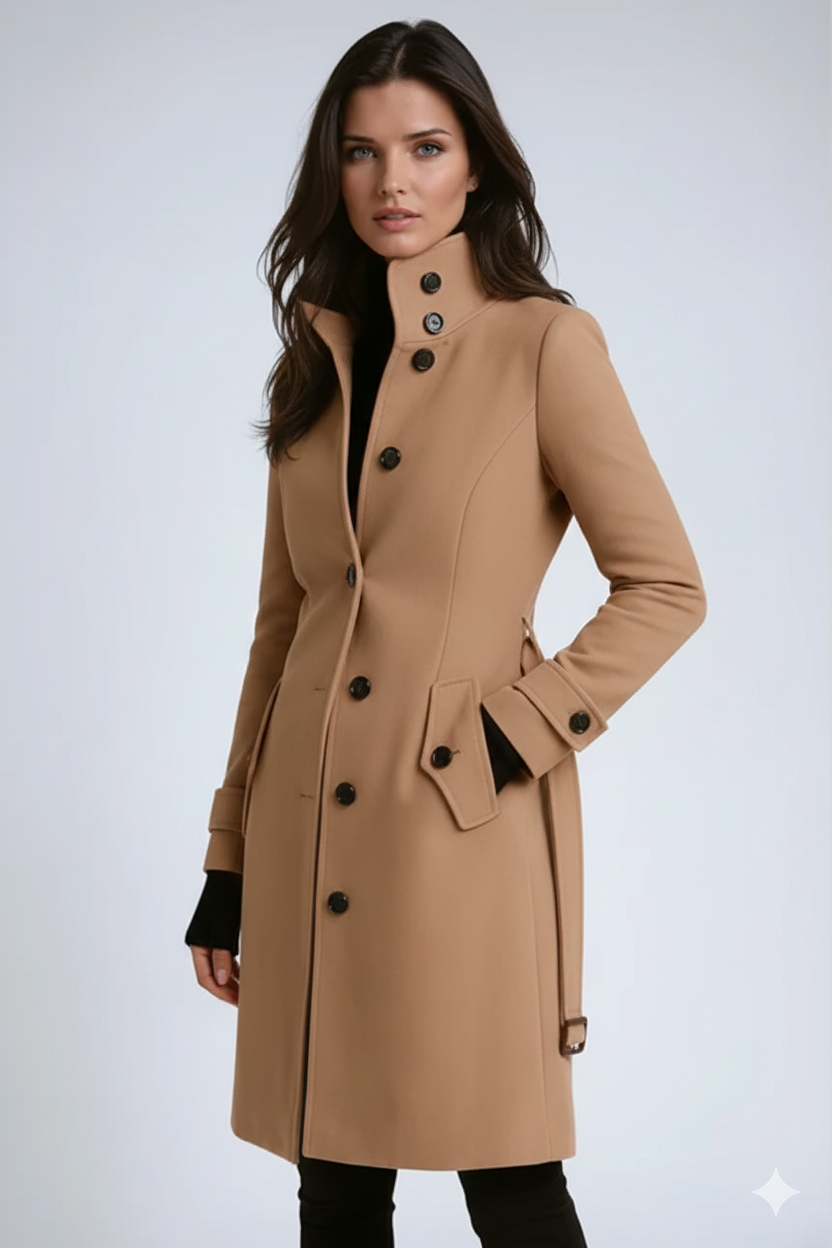 Women’s Long Stand-Collar Button Coat
